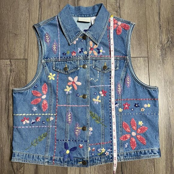 Vintage Flower Embroidered Denim Vest - Picture 4 of 8